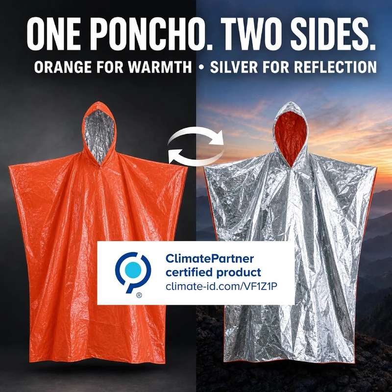 Emergency Survival Foil Poncho (4pc), Reversible