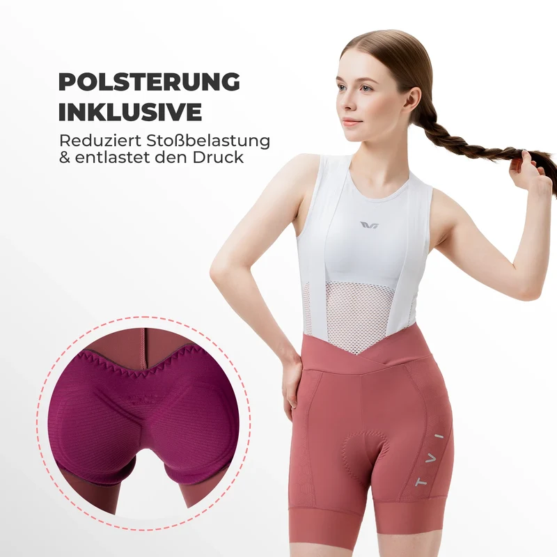 TVI Fahrrad Trägerhose Damen, Kurz Gepolstert Fahrradhose Sommer