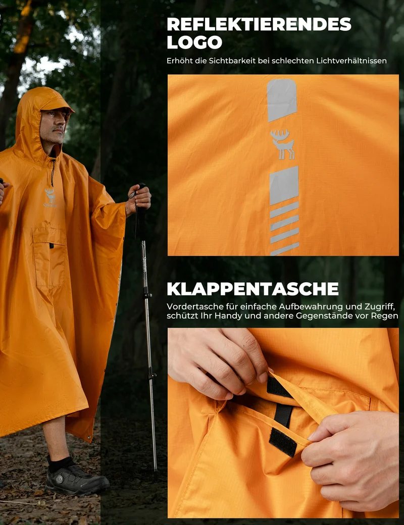 Qunature Outdoor Regenmantel mit Multifunktion Orange