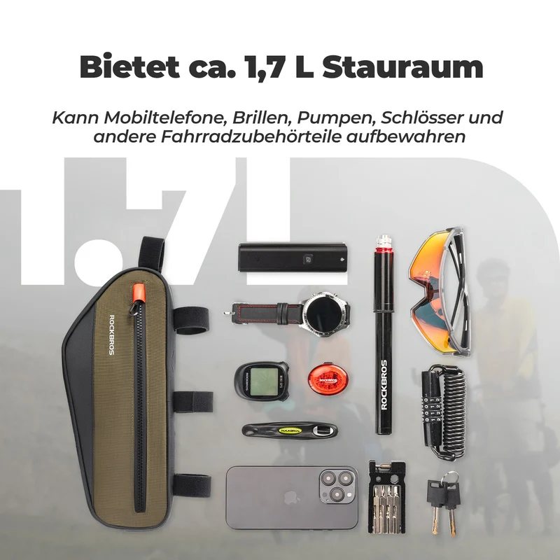 Fahrrad Rahmentasche Dreiecktasche 1,7L, Fahrrad Oberrohrtasche Reflektierend