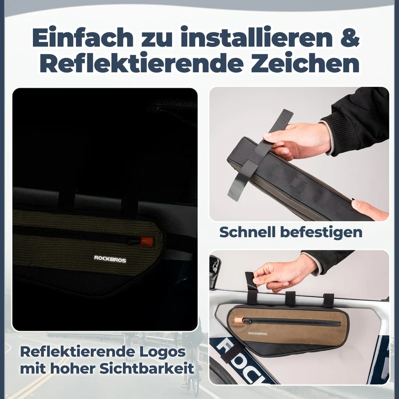 Fahrrad Rahmentasche Dreiecktasche 1,7L, Fahrrad Oberrohrtasche Reflektierend