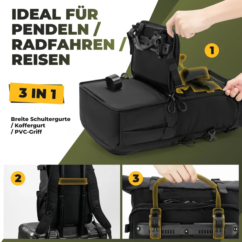 3in1 Fahrradtasche für Gepäckträger 11-16L Volumen