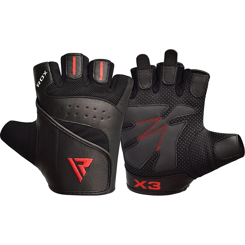RDX S2 Schwarz Leder Gym Handschuhe