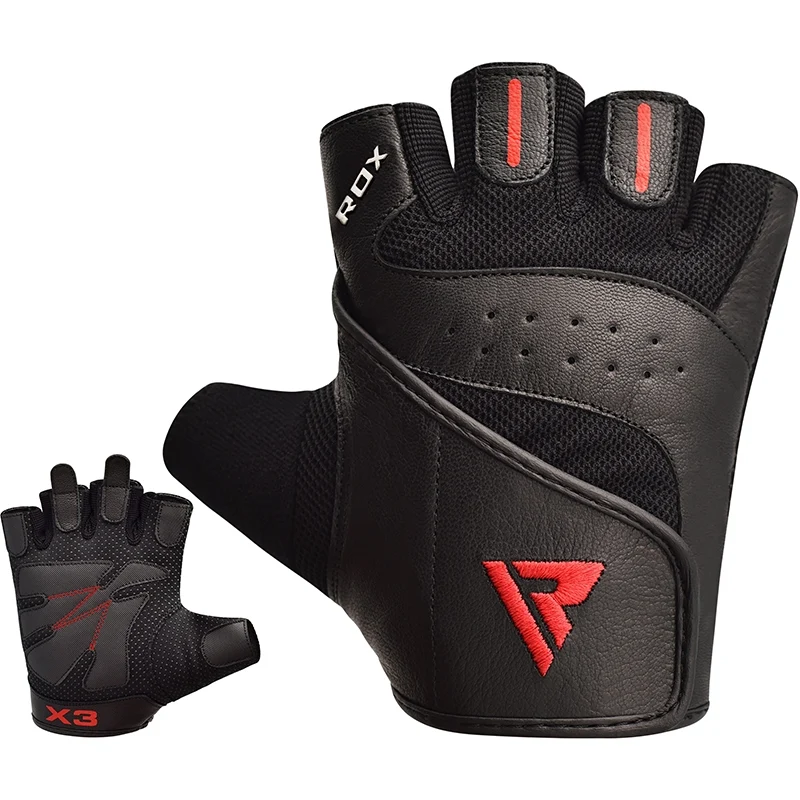 RDX S2 Schwarz Leder Gym Handschuhe