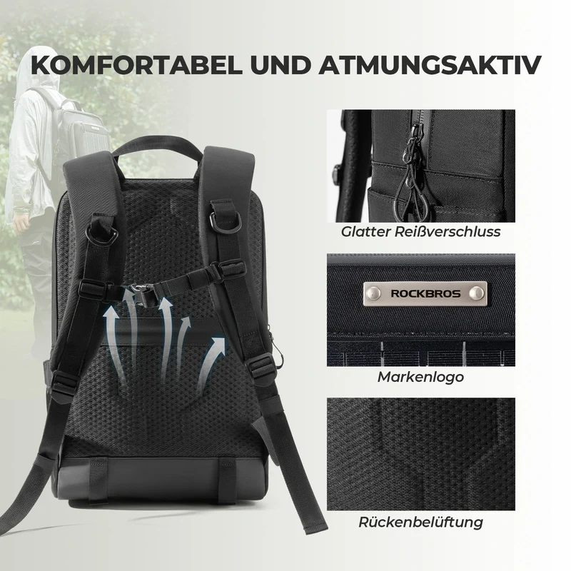 Solarrucksack Solar Rucksack 20L mit Flexiblem Abnehmbarem 10V 14W