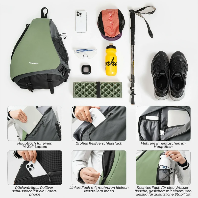 Sling Bag Groß, Sling Rucksack mit Magnetverschluss, Crossbody-Tasche