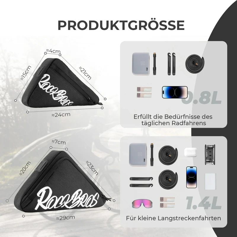 Rahmentasche Fahrrad Dreieckstasche 0.8L–1.4L