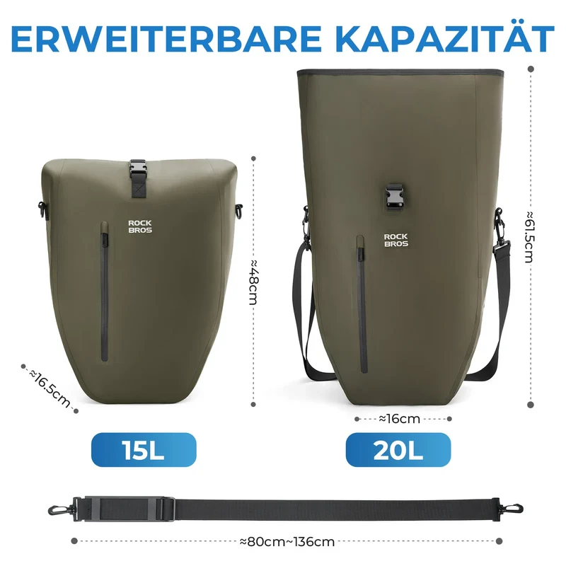 15L-20L Fahrrad Gepäckträgertasche 3-in-1