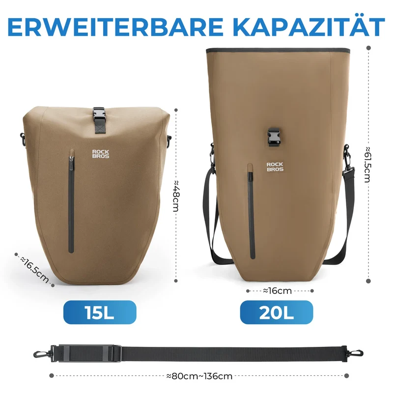 15L-20L Fahrrad Gepäckträgertasche 3-in-1