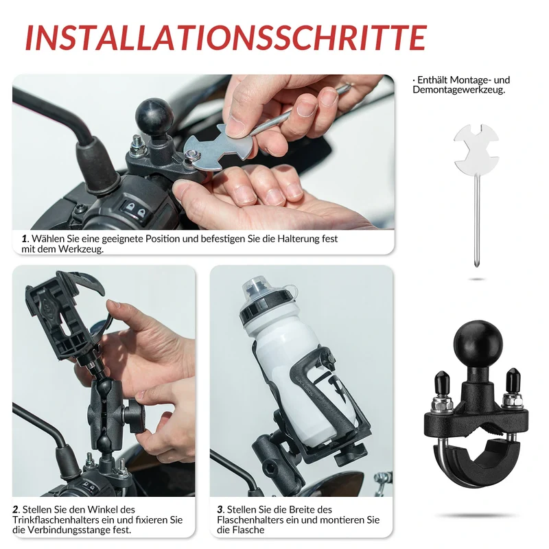 Flaschenhalter Fahrrad, Motorrad Flaschenhalter mit 360 Grad