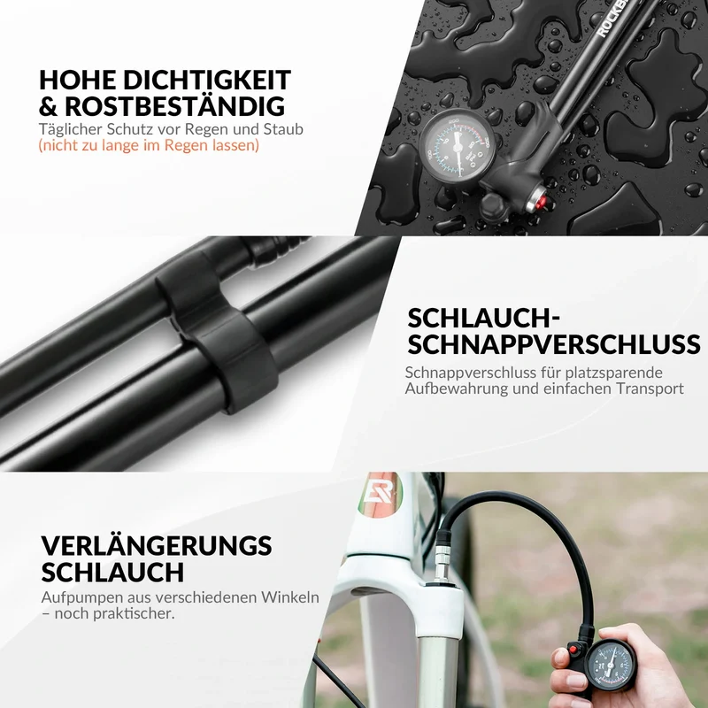 Fahrradpumpe für Gabel, Reifen und Dämpfer, Hochdruck 300 PSI