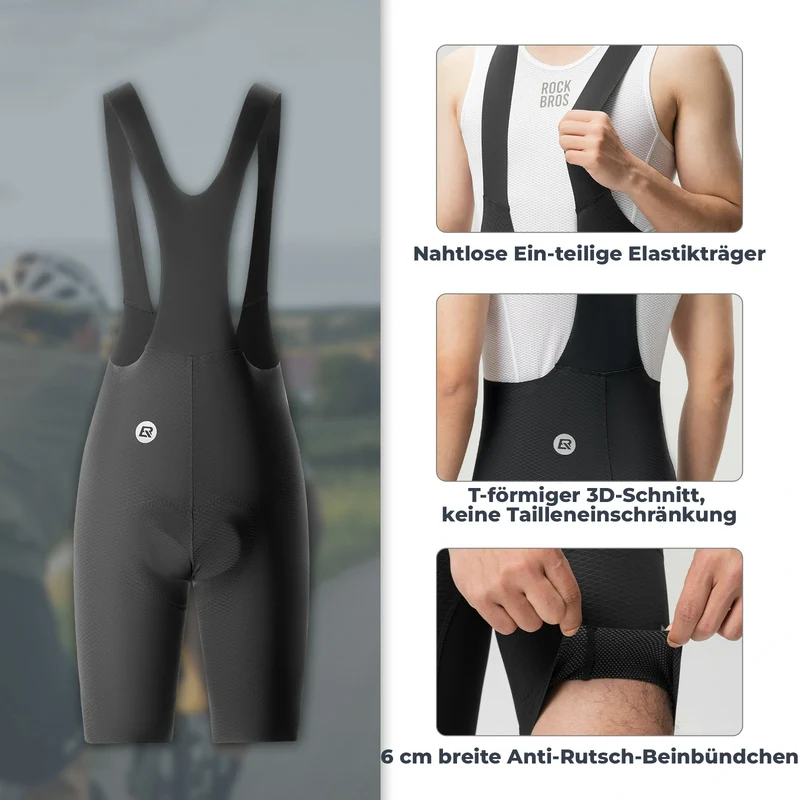 Radhose Herren Kurz Gepolstert mit TräGer, Fahrradhose Kurz Mit Reflektoren Sommer