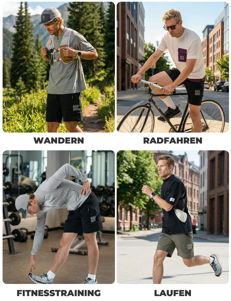 Herren Sport Shorts Fahrradhose - Magnetischer Taillengurt, 4-Taschen-Design