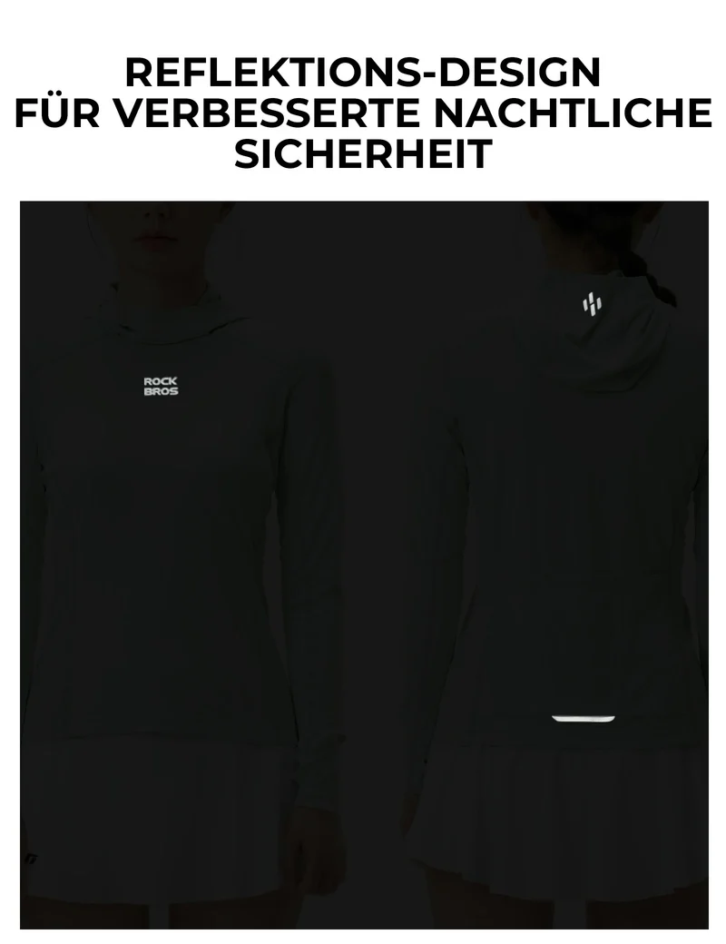 Damen Langarm Radtrikot – Antibakteriell, UV-Schutz, Reflektierend mit Zopfauslass & Smartwatch-Fenster