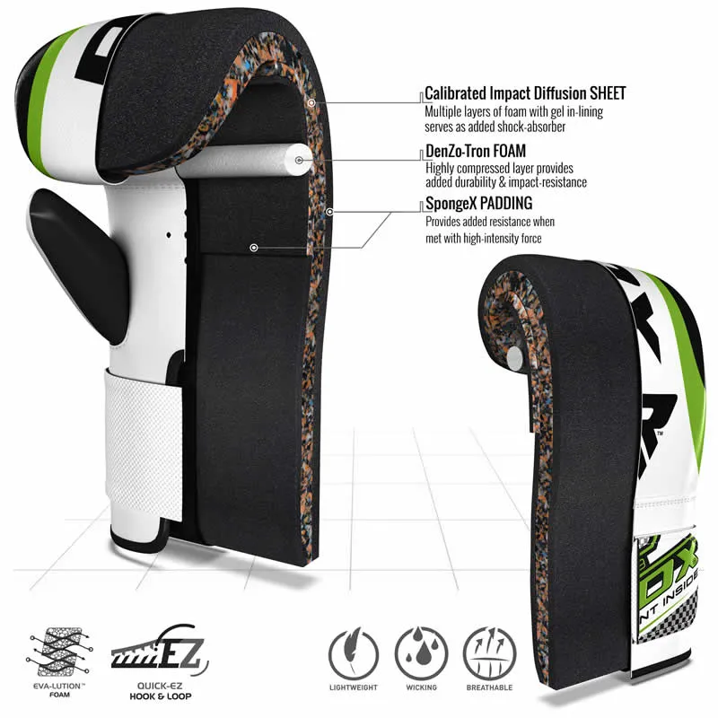RDX GN Punching Handschuhe in Kunstleder Haken und Schleife Gepolstert 4oz Grün