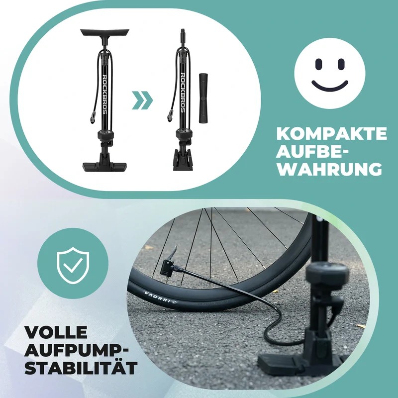 Fahrrad Standpumpe 150PSI Standluftpumpe mit Manometer