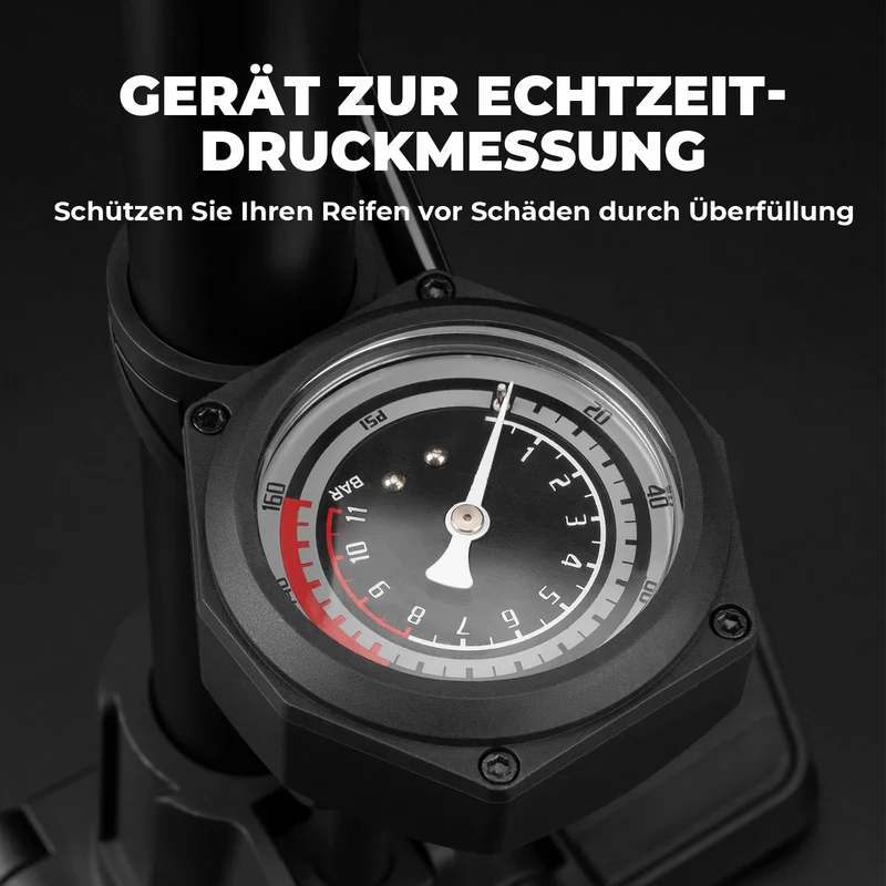 Fahrrad Standpumpe 150PSI Standluftpumpe mit Manometer