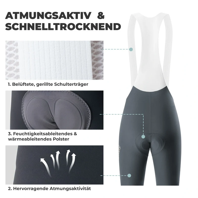 Herren Radlerhose mit Träger Gepolstert, Fahrradhose Kurz, Atmungsaktive schnelltrocknende