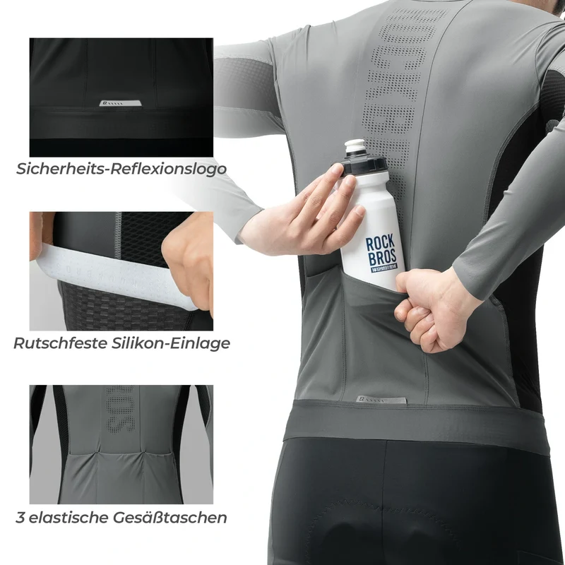 Fahrradtrikot Radtrikot Langarm Herren, Atmungsaktiv und Schnelltrocknend, Elastisches