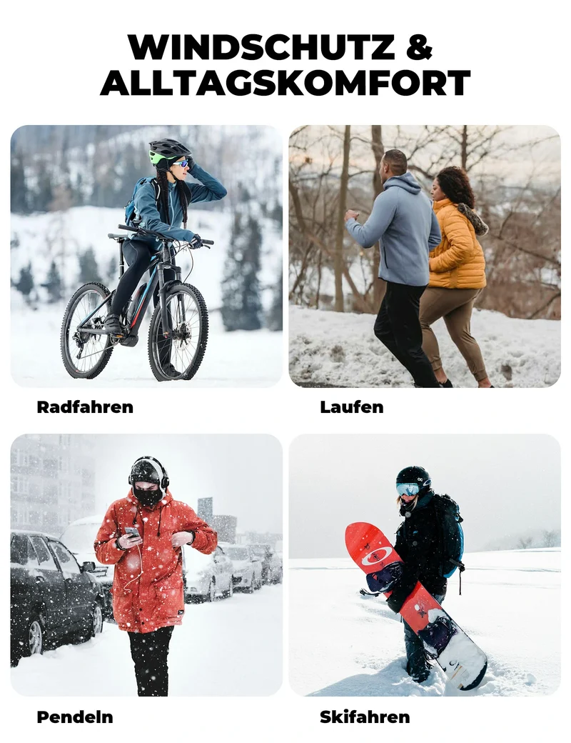 Fahrrad Mütze Winter mit Ohrenschutz, Atmungsaktiv & Winddicht