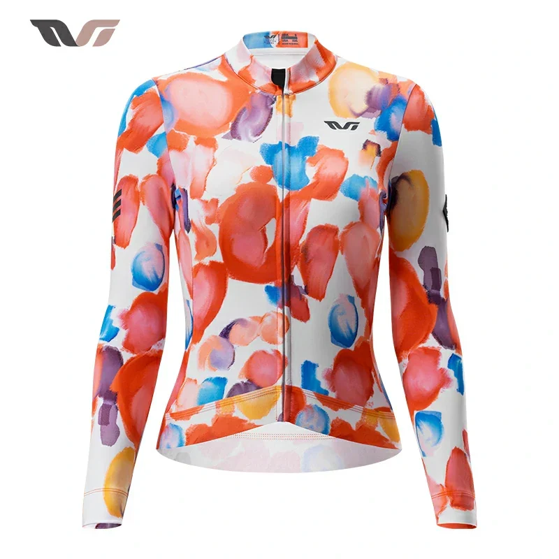 TVI Damen-Radwäsche aus Fleece mit Langarm – Warmes Radsporttrikot-Orange