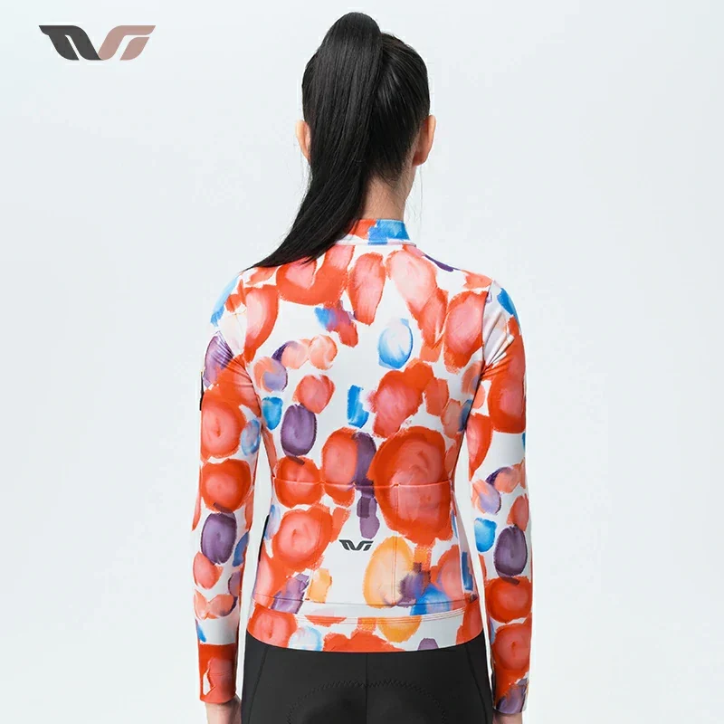 TVI Damen-Radwäsche aus Fleece mit Langarm – Warmes Radsporttrikot-Orange