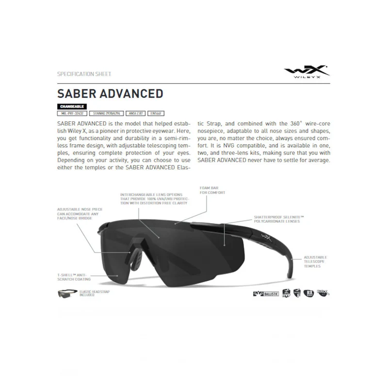 Wiley X - Sabre Advanced Ballistic Glasses Grau / Orange - 2 Gläser