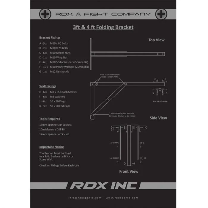 RDX X3 Schwarz Eisen Faltbar Wandhalterung