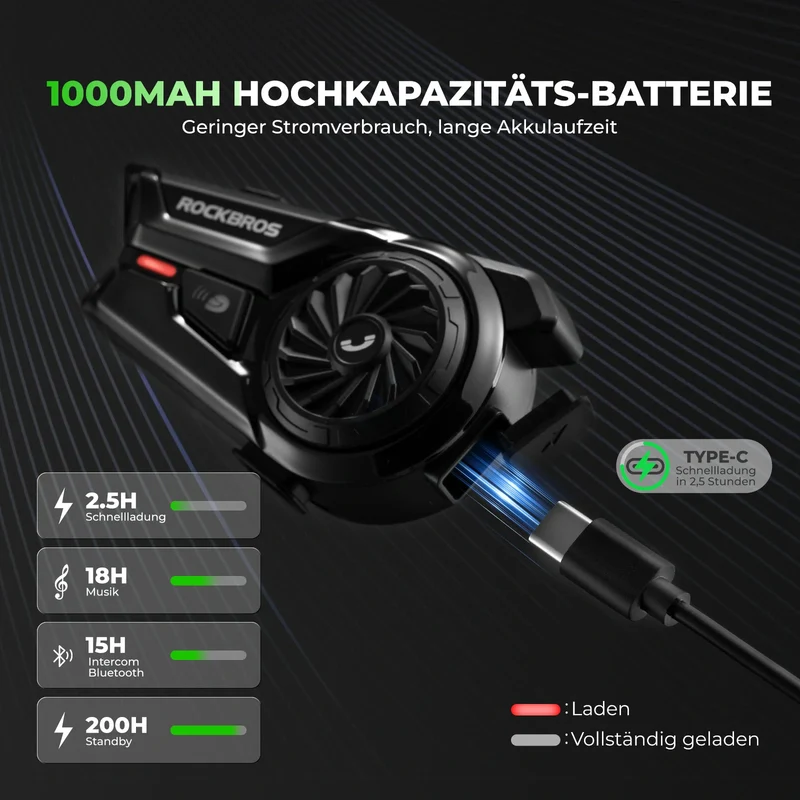 Motorrad Intercom Bluetooth Headsets mit Gegensprechanlagen 300m, IP56 Wasserdicht Staubdicht