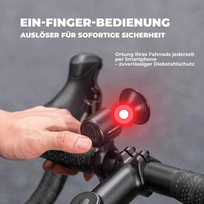 ROCKBROS Fahrradklingel Elektrisch 120dB Ton IPX5 Wasserschutz Smartphone Tracking