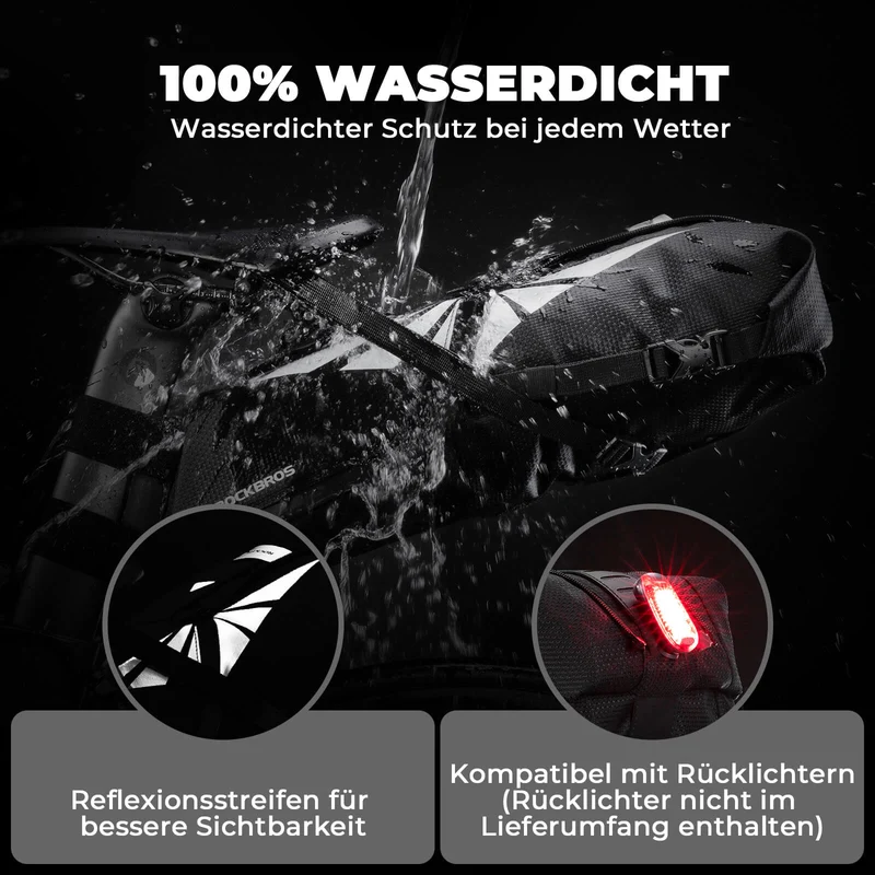 Fahrrad Satteltasche 100% Wasserdicht 8L mit Reflektoren