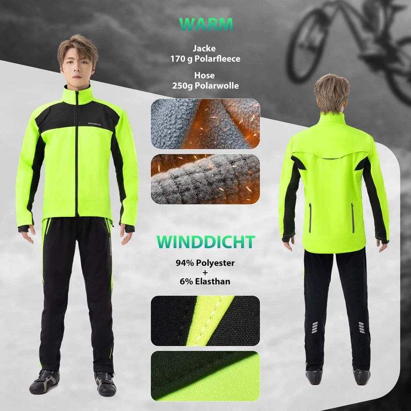 ROCKBROS Winter-Radanzug Jacke & Hose Leuchtendes Grün