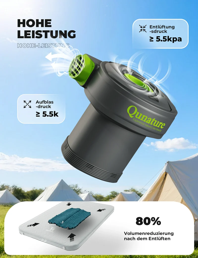 Qunature Elektrische Luftpumpe 2 in 1 Aufblasbar und Ablassen 2000 mAh Wiederaufladbar Akku
