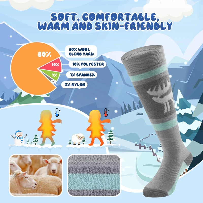 Qunature Jungen Skisocken Kinder Thermosocken