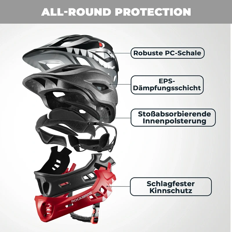 ROCKBROS Kinderhelm Cartoon Integralhelm mit abnehmbarem Kinnschutz