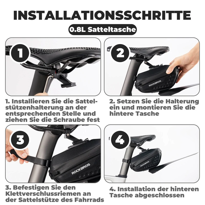 ROCKBROS Fahrrad Satteltasche mit Schutzblech Wasserabweisend 1,3L/0.8L