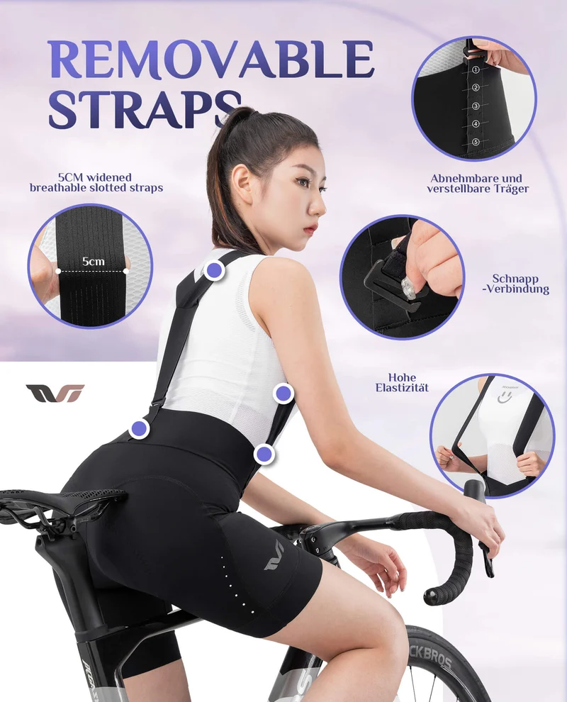 ROCKBROS TVI Fahrradhose Damen mit abnehmbaren Kurz Radsport Trägerhose