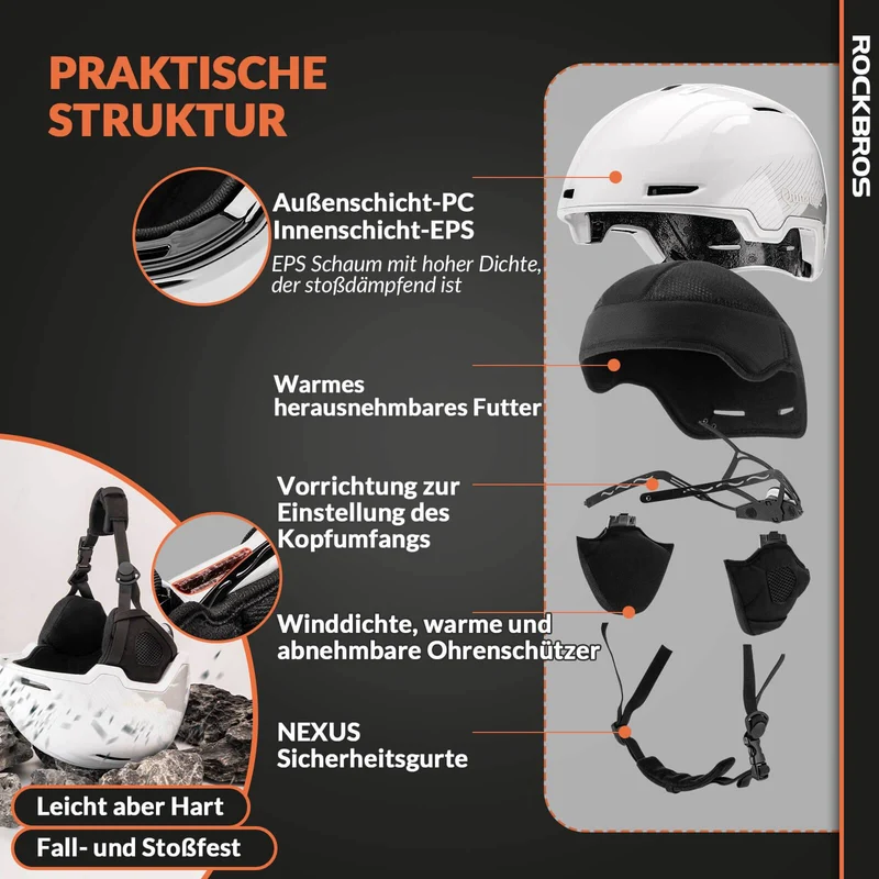 ROCKBROS-Qunature Skihelm mit Ohrenschützern Schneehelm Winter für Skifahren