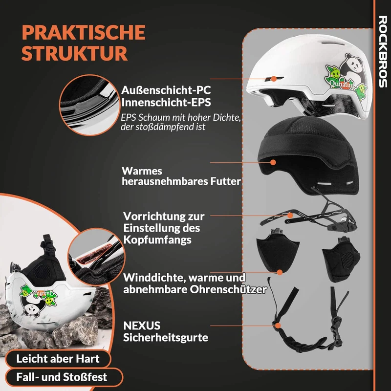 ROCKBROS-Qunature Skihelm mit Ohrenschützern Schneehelm Winter für Skifahren