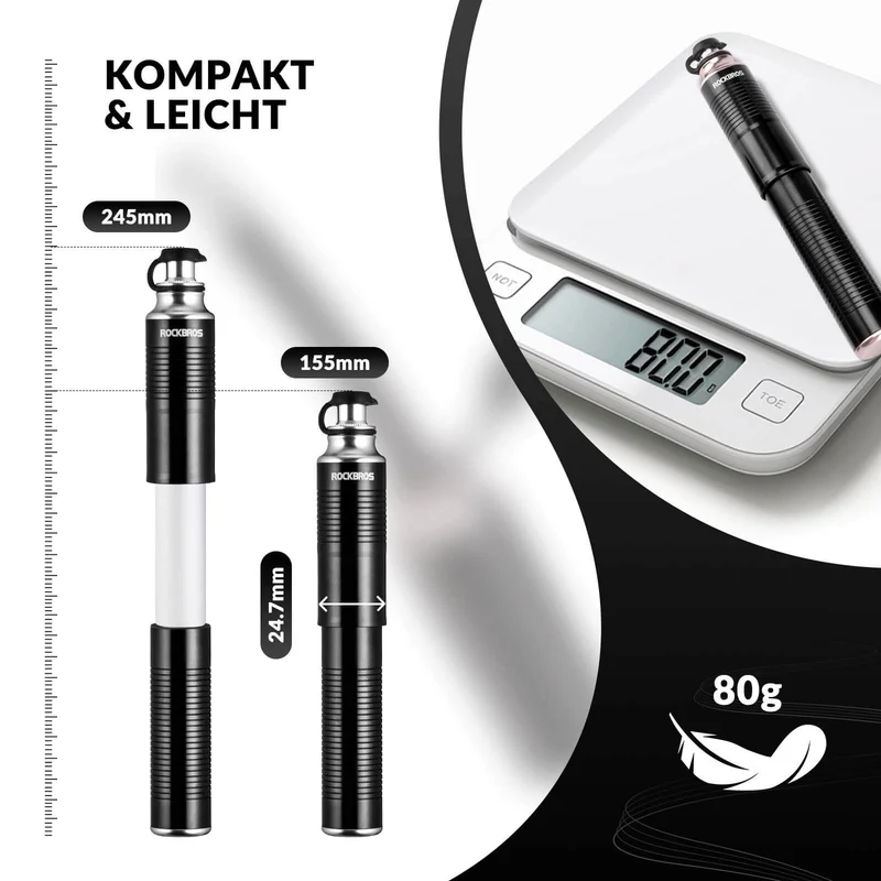 ROCKBROS Luftpumpe Handpumpe Schrader & Presta Ventile aus Aluminium