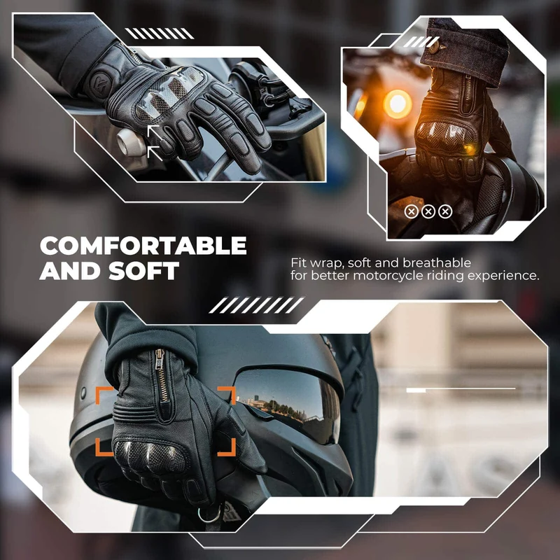 ROCKBROS Motorradhandschuhe Touchscreen Leder Vollfinger Handschuhe Amtungsaktiv