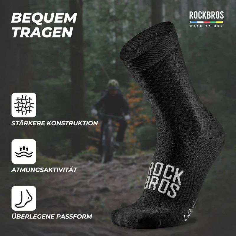 ROAD TO SKY Sportsocken Baumwolle Atmungsaktive Laufsocken für MTB & Rennrad