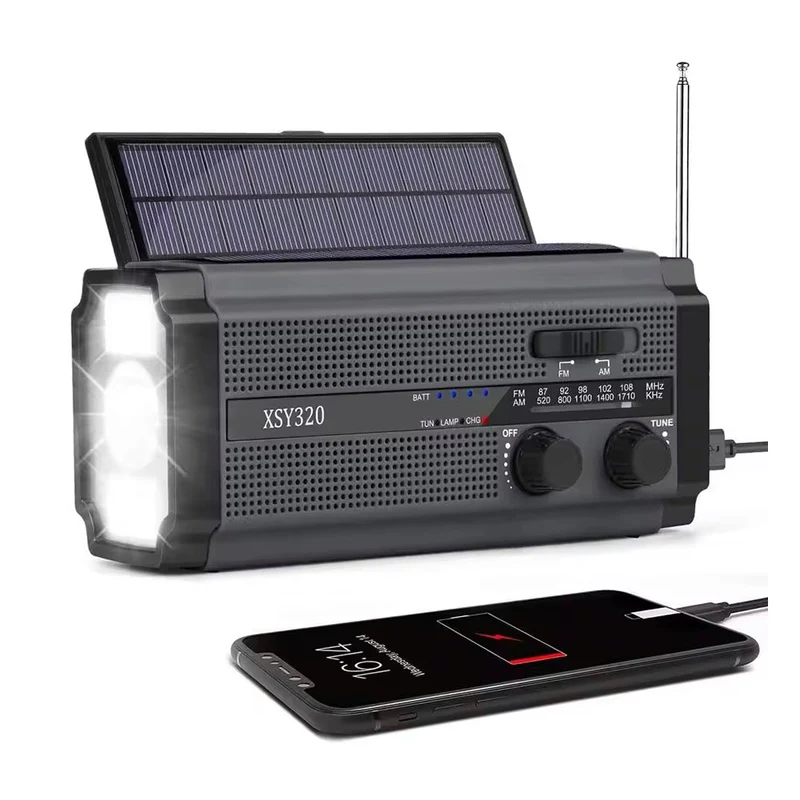 Sunny Hiker - Notfallradio mit Powerbank 5.000 mAh (Kann 3xAAA Batterien verwenden) // Schwarz