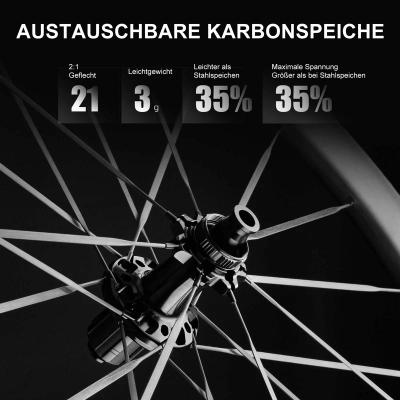 ROCKBROS T700 Carbon Laufradsatz 55mm Scheibenbremse Steckachse Laufrad Set für Rennrad Inklusive Vakuum-Reifenkissen