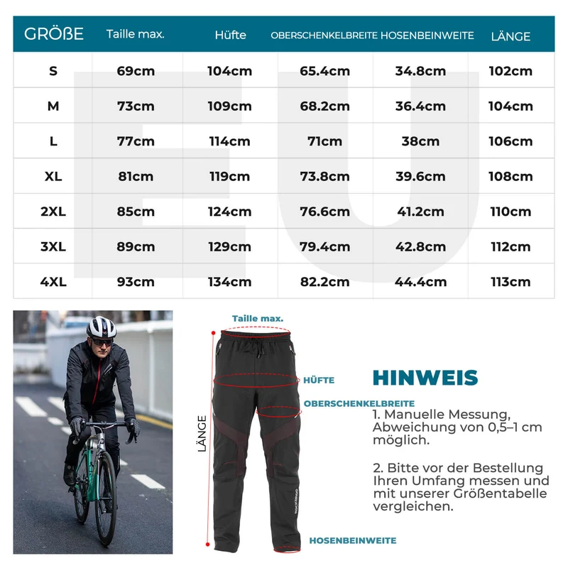 ROCKBROS Lange Fahrradhose Herren Winter Radhose Winddicht Warm