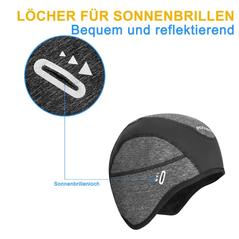 ROCKBROS Fahrrad Mütze Wintermütze mit Brille-Loch Winddicht Helmmütze