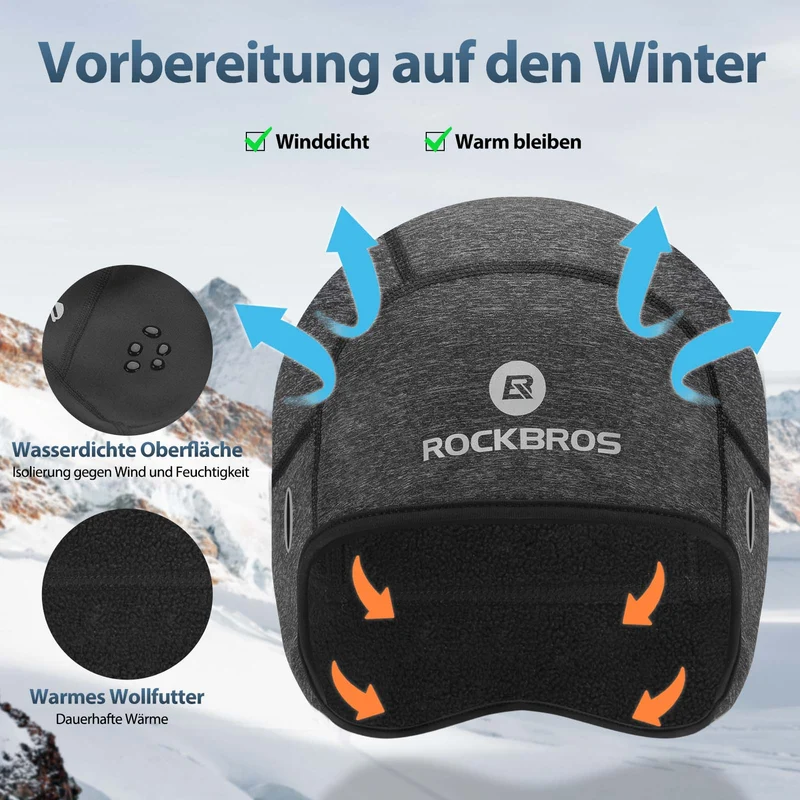 ROCKBROS Winter Fahrrad Mütze Winddicht Helmmütze mit Brillenlöcher
