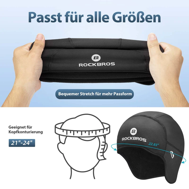 ROCKBROS Winter Fahrrad Mütze Winddicht Helmmütze mit Brillenlöcher