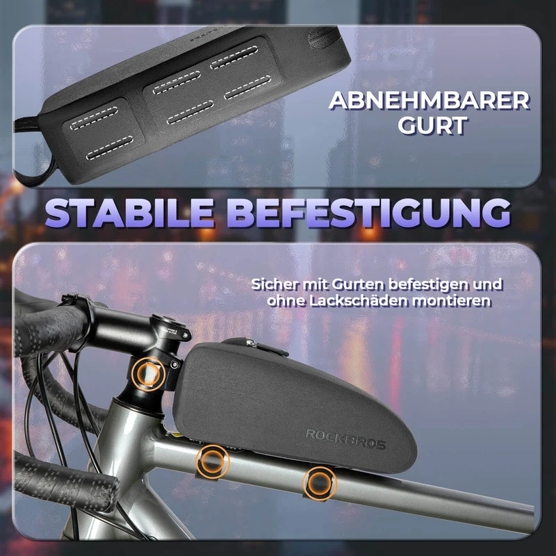 ROCKBROS Fahrrad Rahmentasche wasserdicht Staubfest Schwarz 1L/1,6 L