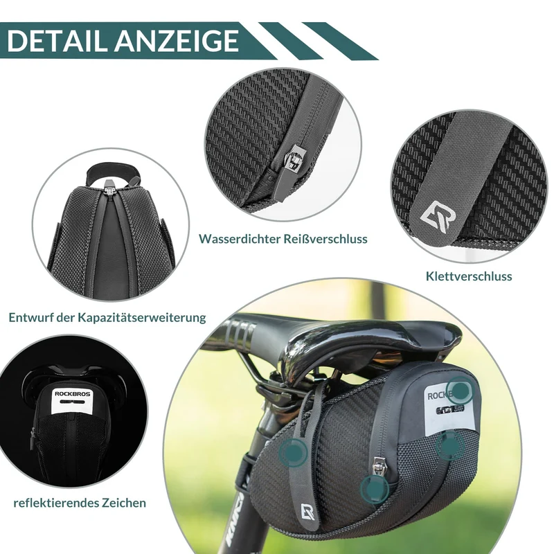 ROCKBROS Satteltasche für MTB Rennrad Werkzeugtasche mit Rücklichthalter